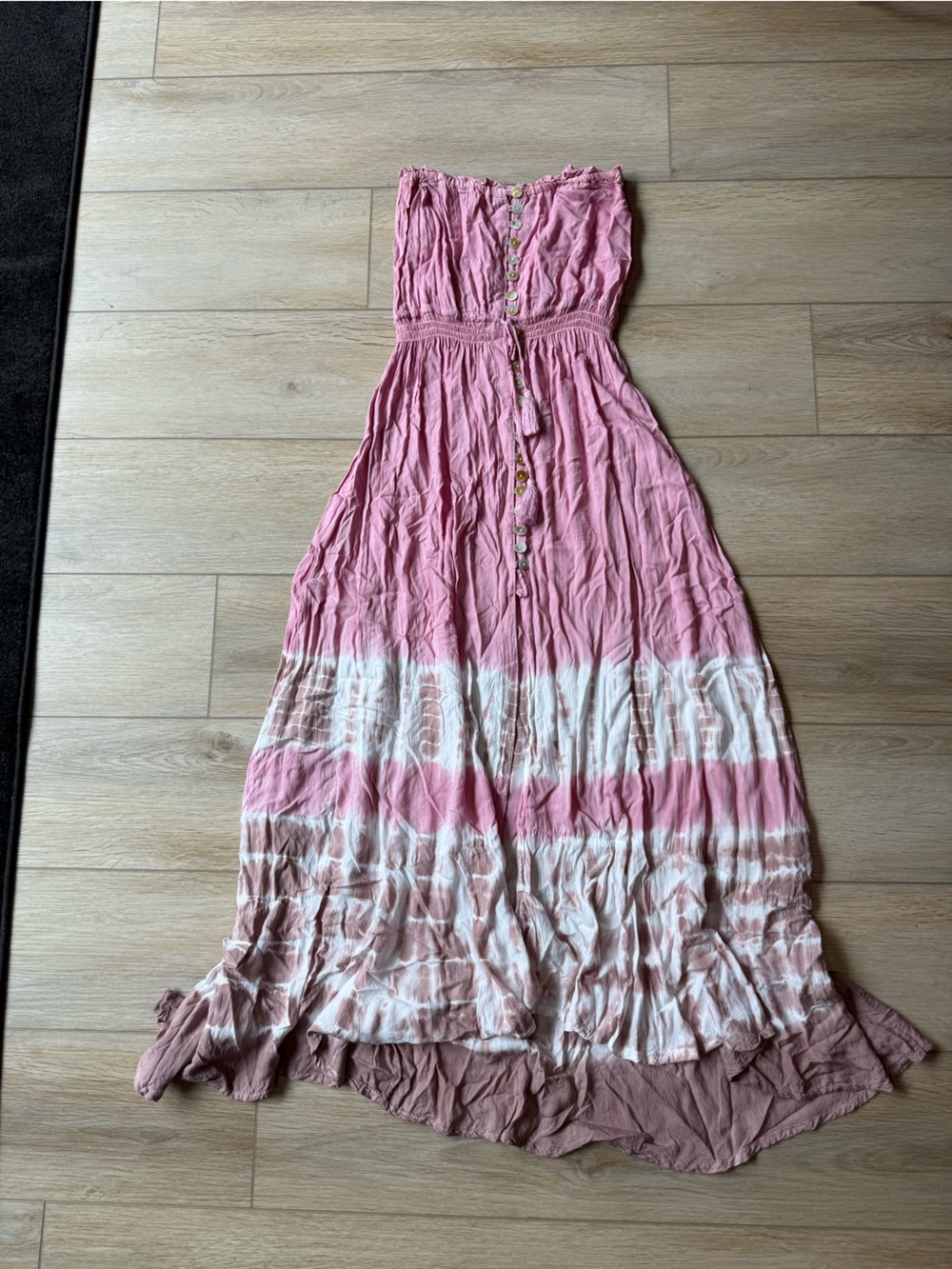 Tiare Hawaii Pink and White Strapless Tie-Dye Maxi Dress